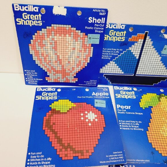 7 Mix Vtg Bucilla Great Shapes Pre Cut Plastic Canvas Shapes Duck Boat Moon - Picture 2 of 7